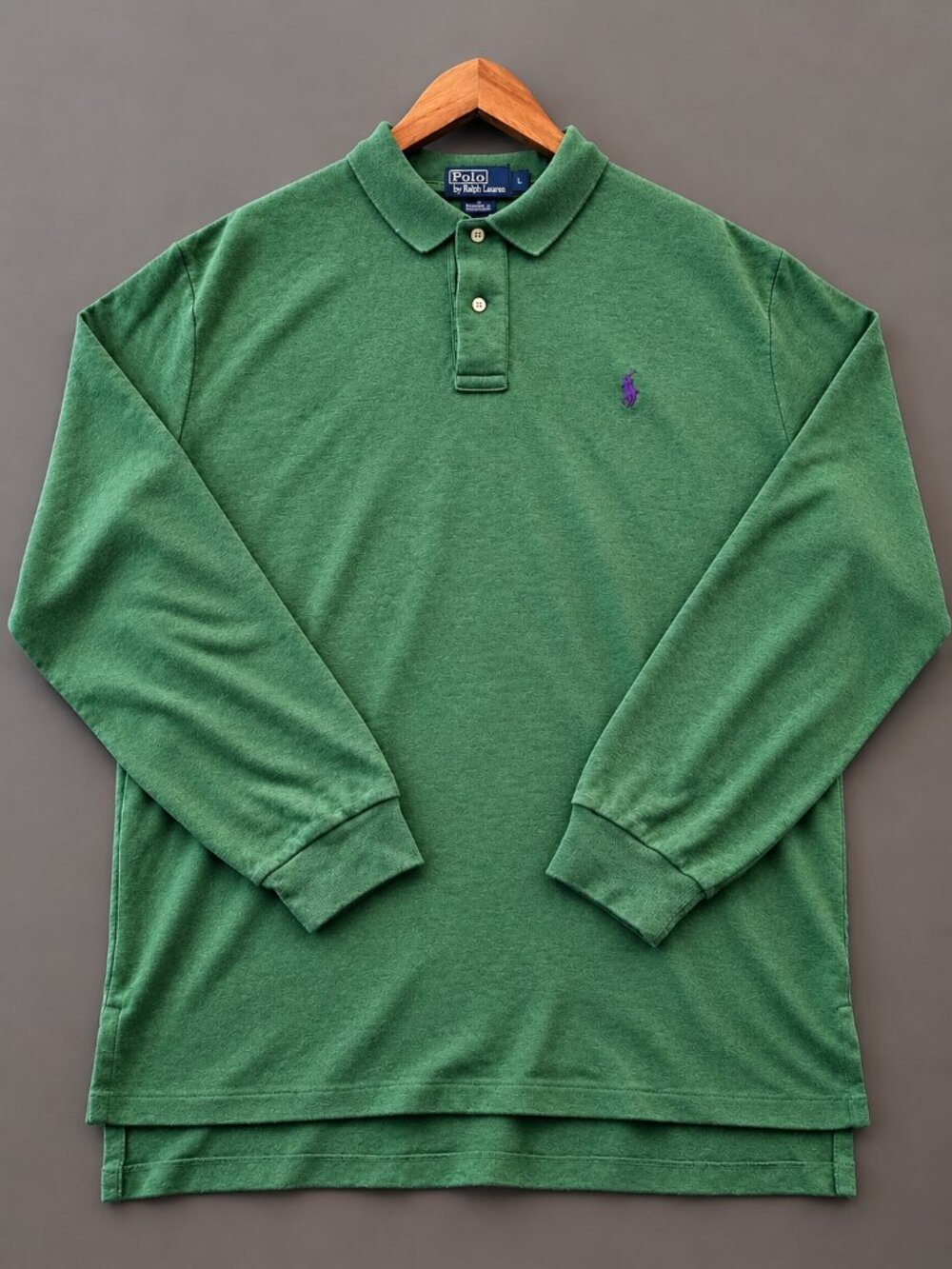 Vintage Polo Ralph Lauren Green Long Sleeve Polo Purple Pony L